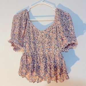 Pink floral print on/off shoulder blouse